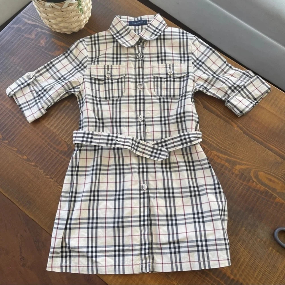 Burberry Kid Dress button down 6T adjustable sleeves beige belt Burberry